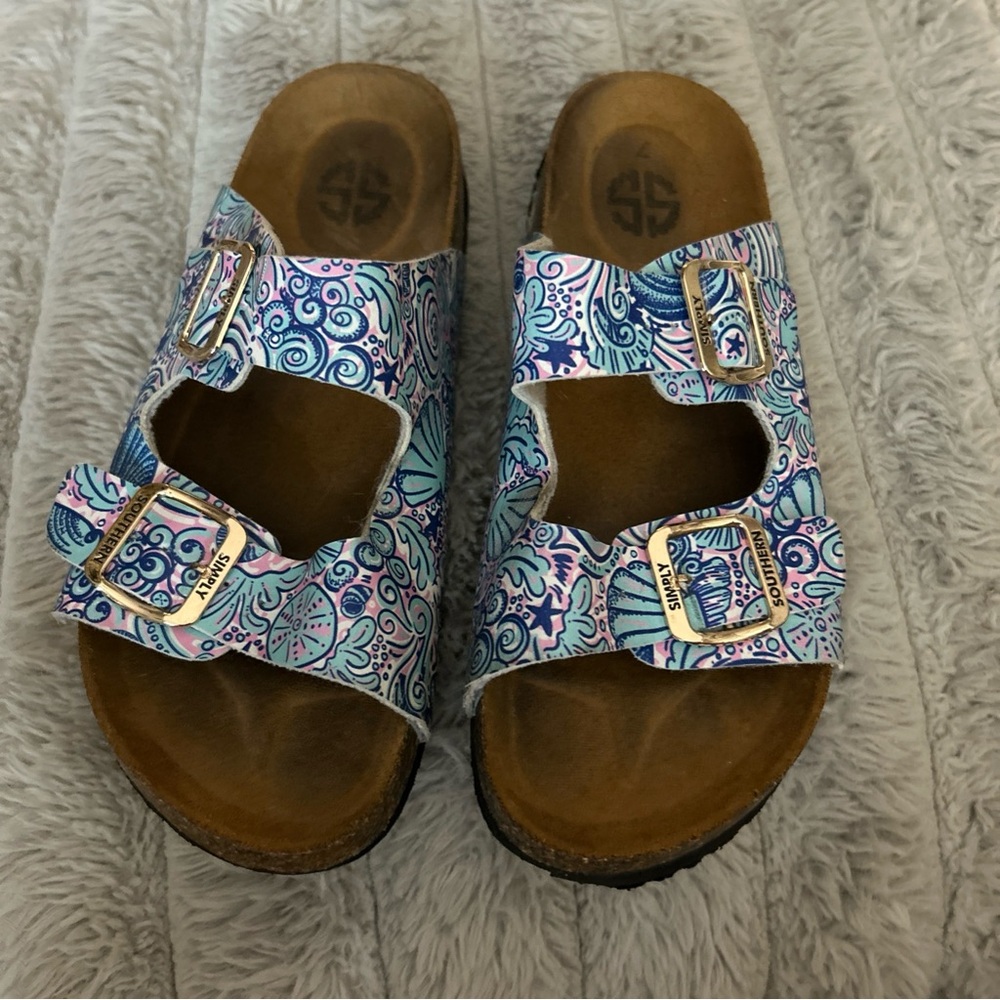 Simply Southern Blue and Pink Patterned Sandals